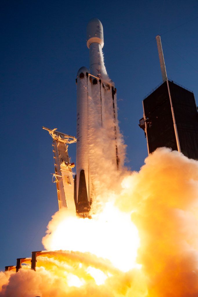 SpaceX Falcon Heavy Rocket takes flight.