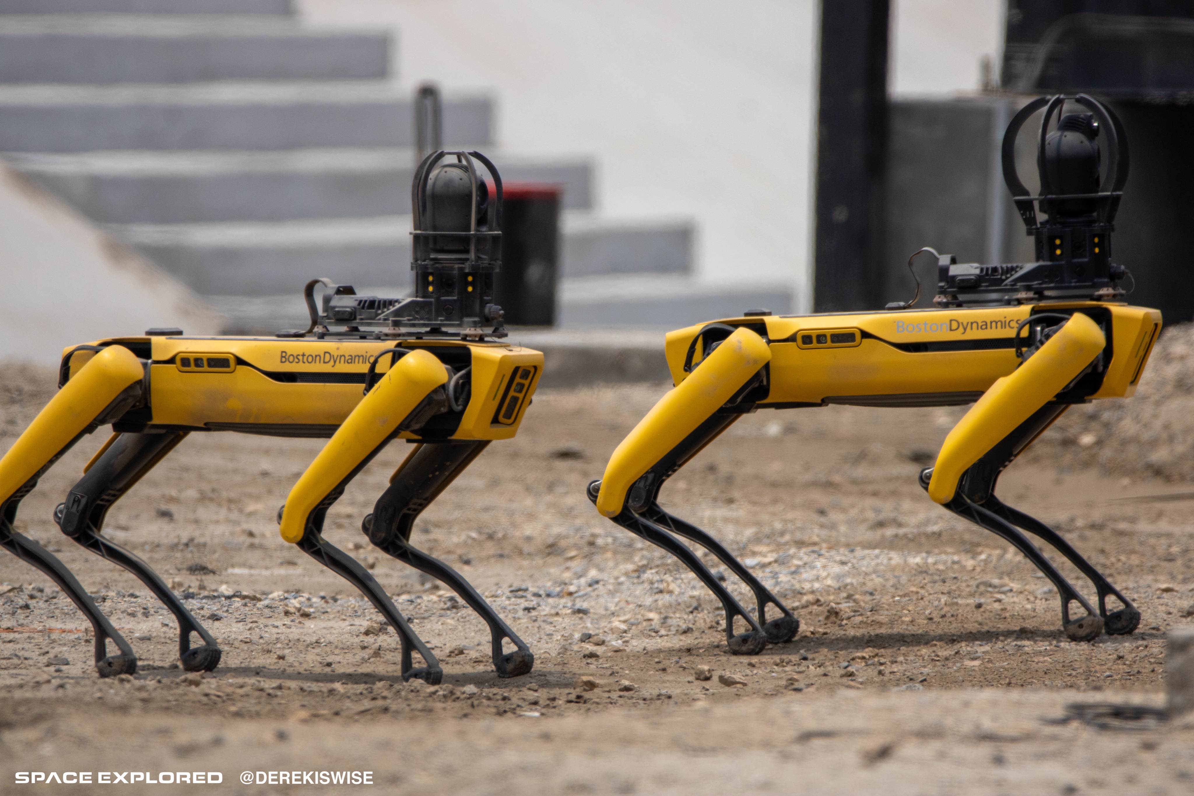 Boston Dynamics Spot robots at spaceX facility in Texas
