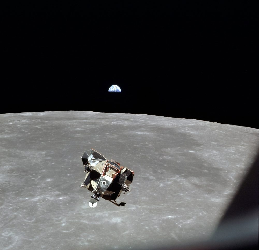 Apollo 11 ascent stage approaches command module.