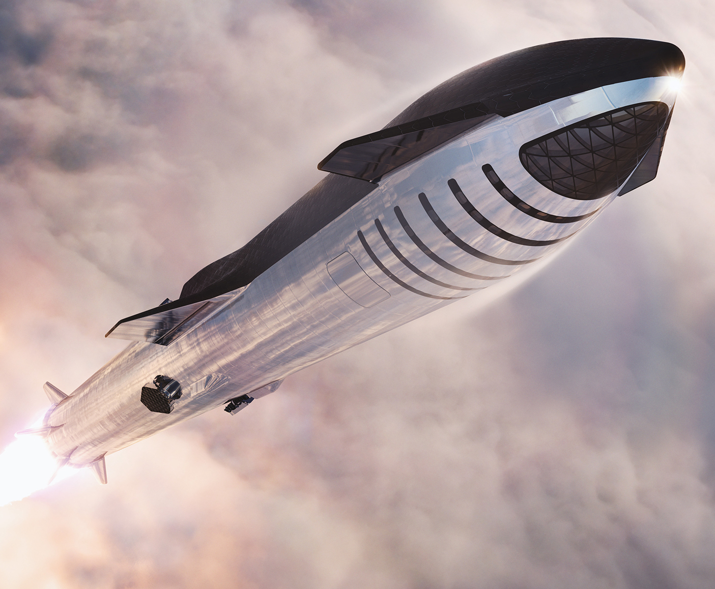 Original Space render of Starship in flight.